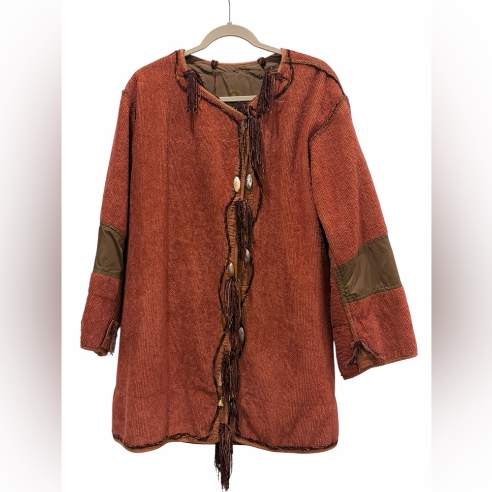 Eclectic Western Heritage Wear Rust Orange Fringe Hippie Open Jacket One Size